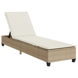 Sun Lounger with Cushions Beige 55x200x25.5cm Poly Rattan