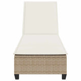 Sun Lounger with Cushions Beige 55x200x25.5cm Poly Rattan - Rear View