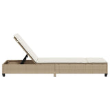 Sun Lounger with Cushions Beige 55x200x25.5cm Poly Rattan