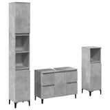 3 Piece Bathroom Furniture Set Concrete Grey Engineered Wood - Front View