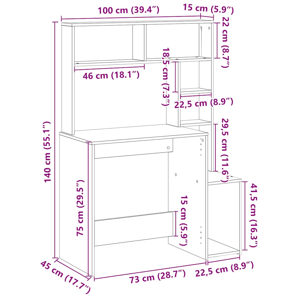 Desk with Shelves Sonoma Oak 100x45x140 cm Engineered Wood