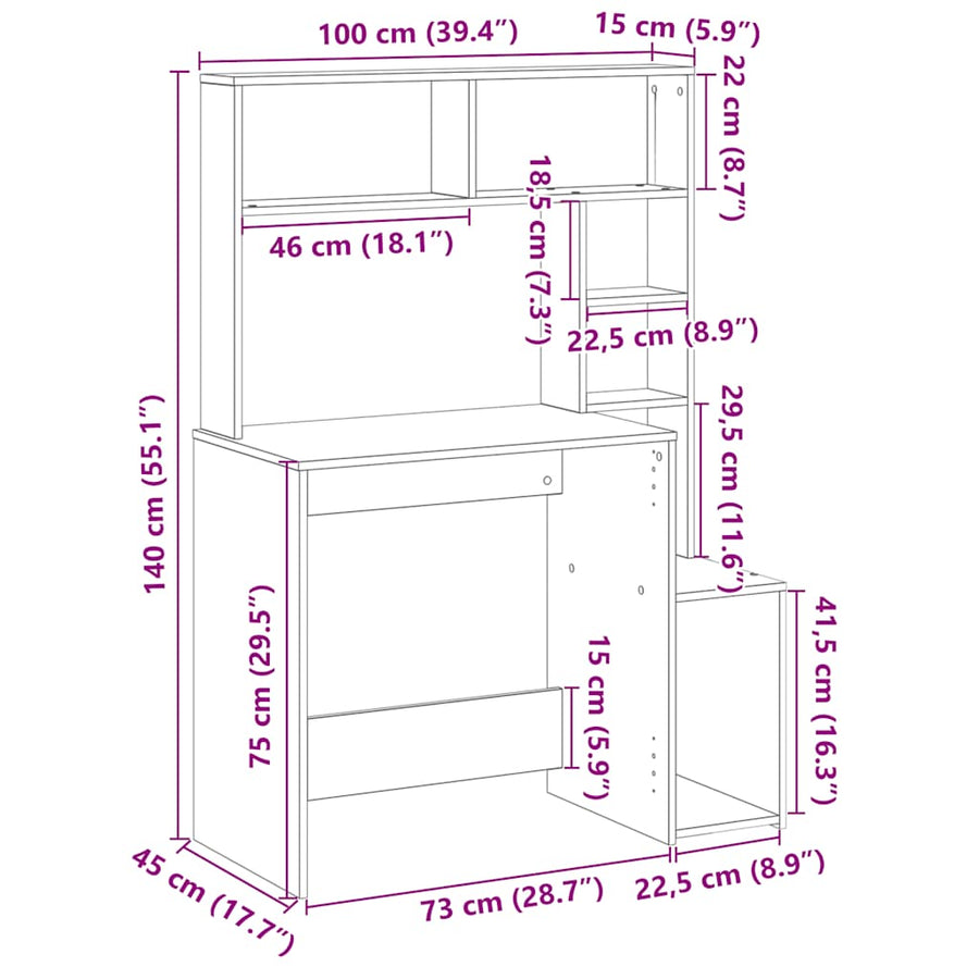 Desk with Shelves Sonoma Oak 100x45x140 cm Engineered Wood