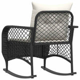 Garden Rocking Chair with Cushions Black Poly Rattan - Rear View