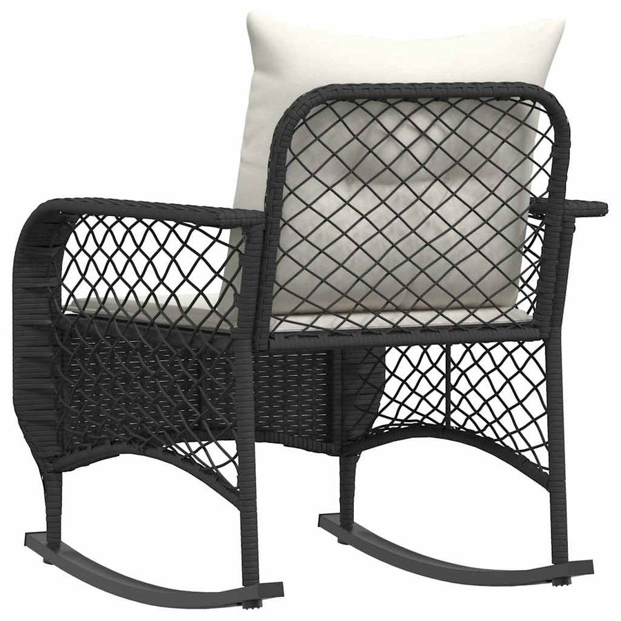 Garden Rocking Chair with Cushions Black Poly Rattan