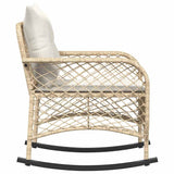 Garden Rocking Chair with Cushions Beige Poly Rattan - 45-Degree Angle