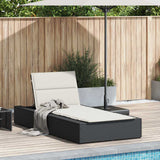 Sunbed with Floating Cushion Black Poly Rattan - Front View