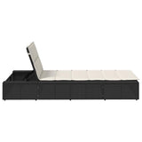 Sunbed with Floating Cushion Black Poly Rattan - Close-Up Angle