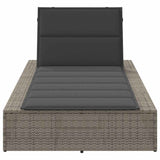 Sunbed with Floating Cushion Grey Poly Rattan - Top-Down View