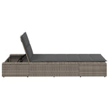 Sunbed with Floating Cushion Grey Poly Rattan - Close-Up Angle