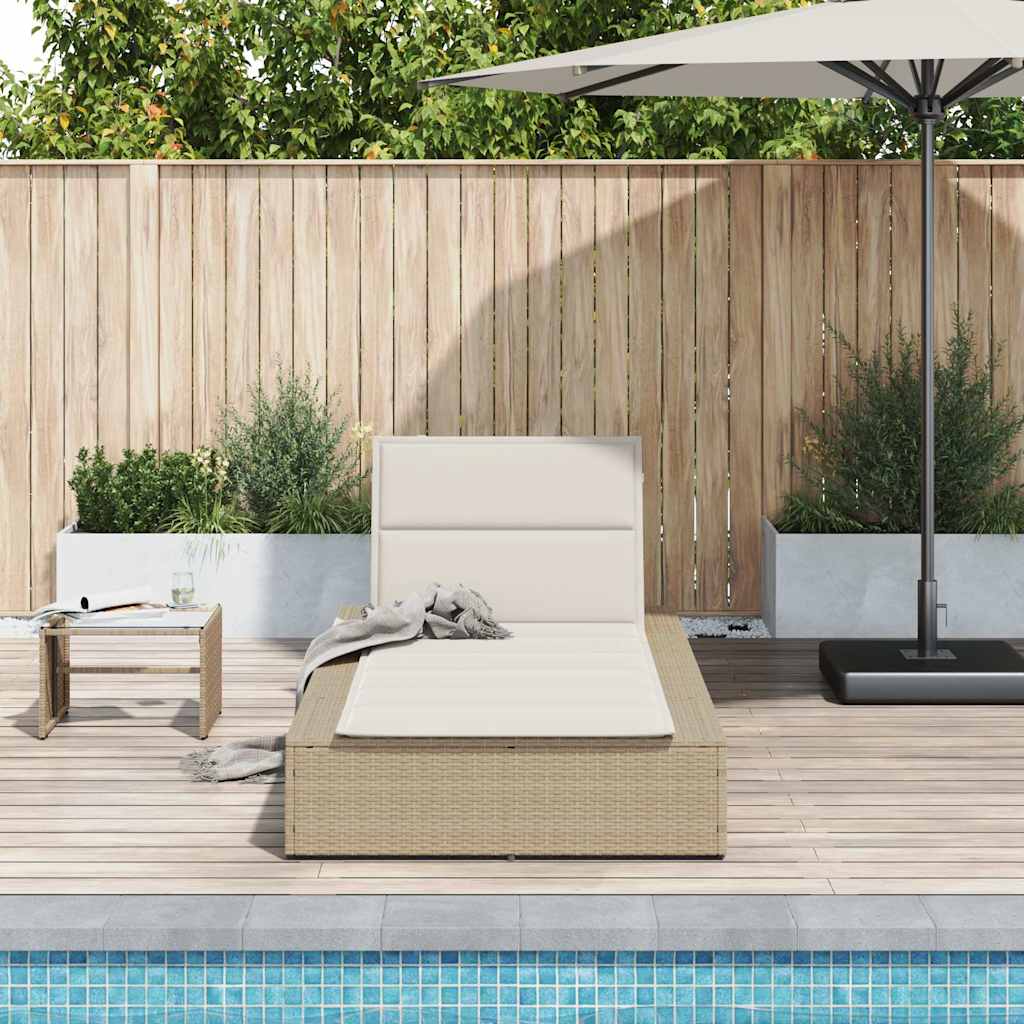 Sunbed with Floating Cushion Beige Poly Rattan