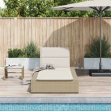 Sunbed with Floating Cushion Beige Poly Rattan - Side View
