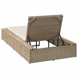 Sunbed with Floating Cushion Beige Poly Rattan - Low Angle