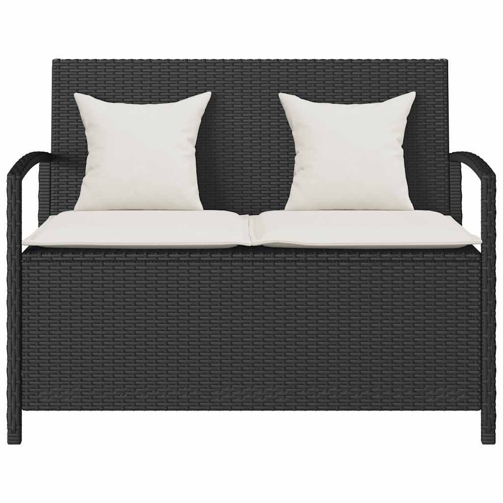 Garden Storage Bench with Cushion Black Poly Rattan