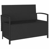 Garden Storage Bench with Cushion Black Poly Rattan - 45-Degree Angle
