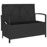 Garden Storage Bench with Cushion Black Poly Rattan - Rear View