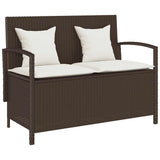 Garden Storage Bench with Cushion Brown Poly Rattan