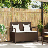 Garden Storage Bench with Cushion Brown Poly Rattan - Front View