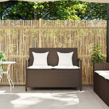 Garden Storage Bench with Cushion Brown Poly Rattan - Side View