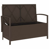 Garden Storage Bench with Cushion Brown Poly Rattan - Rear View