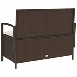 Garden Storage Bench with Cushion Brown Poly Rattan - Low Angle