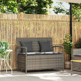 Garden Storage Bench with Cushion Grey Poly Rattan - Front View