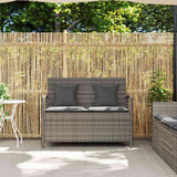 Garden Storage Bench with Cushion Grey Poly Rattan - Side View