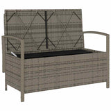 Garden Storage Bench with Cushion Grey Poly Rattan - Rear View