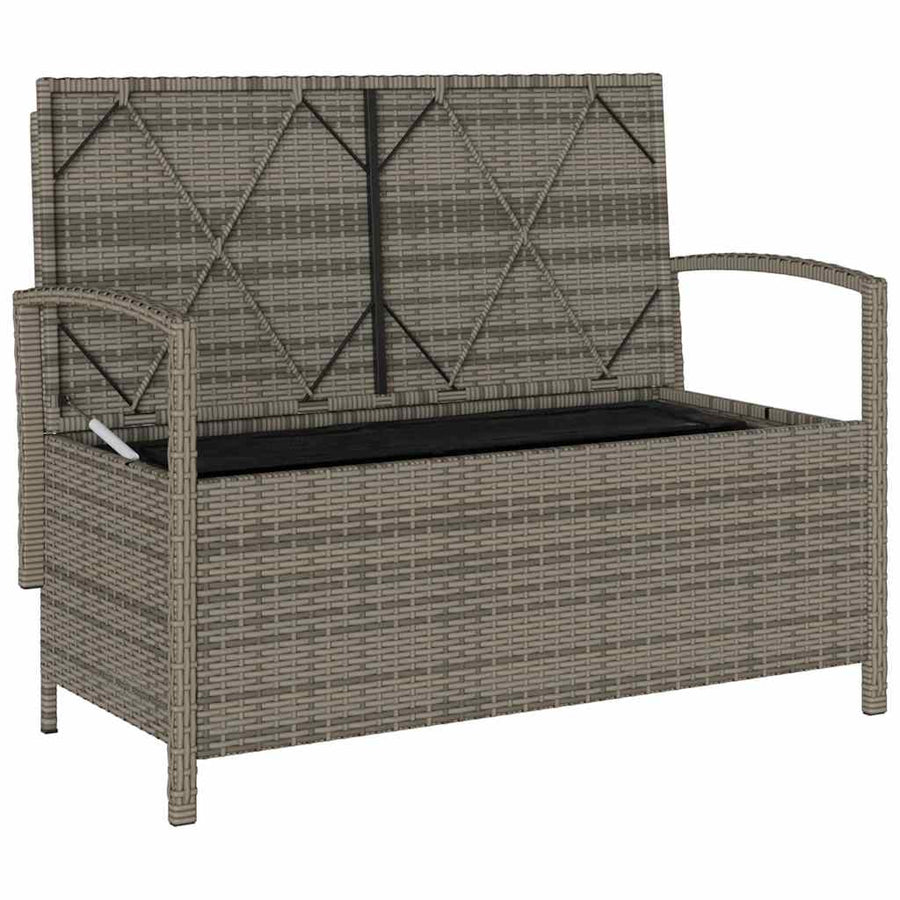 Garden Storage Bench with Cushion Grey Poly Rattan