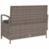 Garden Storage Bench with Cushion Grey Poly Rattan - Low Angle