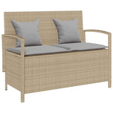 Garden Storage Bench with Cushion Beige Poly Rattan