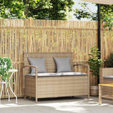 Garden Storage Bench with Cushion Beige Poly Rattan - Front View