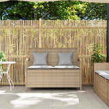 Garden Storage Bench with Cushion Beige Poly Rattan - Side View
