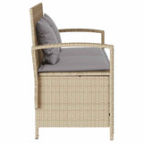 Garden Storage Bench with Cushion Beige Poly Rattan - Close-Up Angle