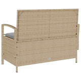 Garden Storage Bench with Cushion Beige Poly Rattan