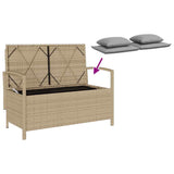 Garden Storage Bench with Cushion Beige Poly Rattan - Extra Image