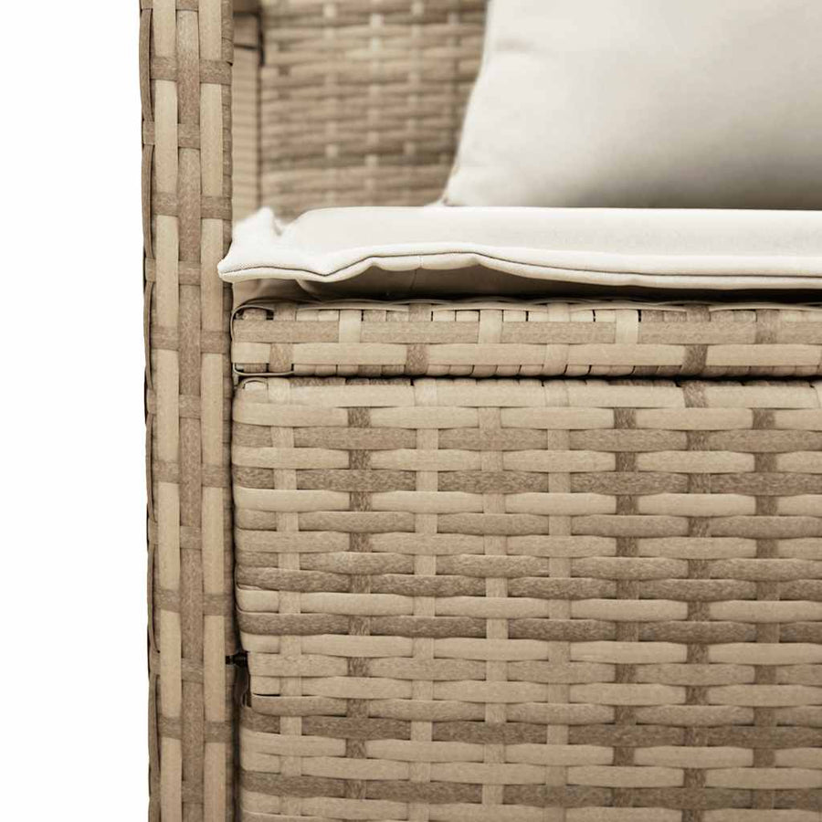 Garden Storage Bench with Cushion Beige Poly Rattan