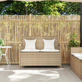 Garden Storage Bench with Cushion Beige Poly Rattan
