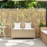 Garden Storage Bench with Cushion Beige Poly Rattan - Side View