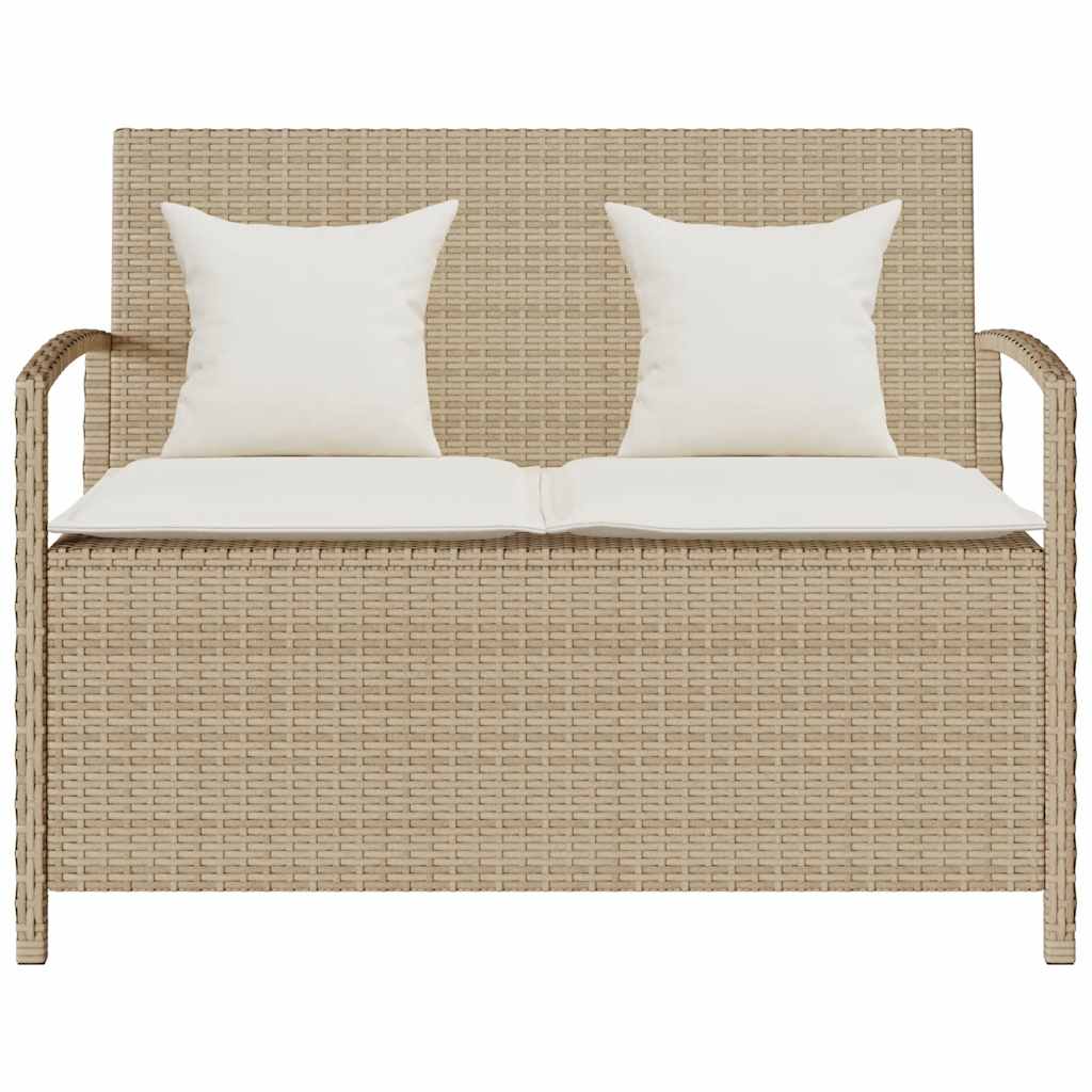 Garden Storage Bench with Cushion Beige Poly Rattan