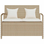 Garden Storage Bench with Cushion Beige Poly Rattan
