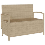 Garden Storage Bench with Cushion Beige Poly Rattan - 45-Degree Angle