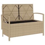 Garden Storage Bench with Cushion Beige Poly Rattan - Rear View