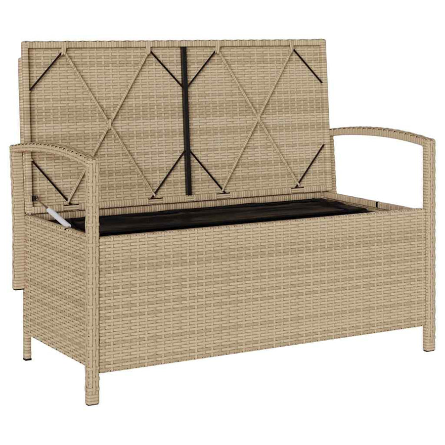 Garden Storage Bench with Cushion Beige Poly Rattan