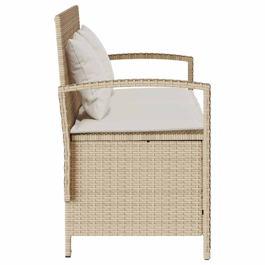 Garden Storage Bench with Cushion Beige Poly Rattan
