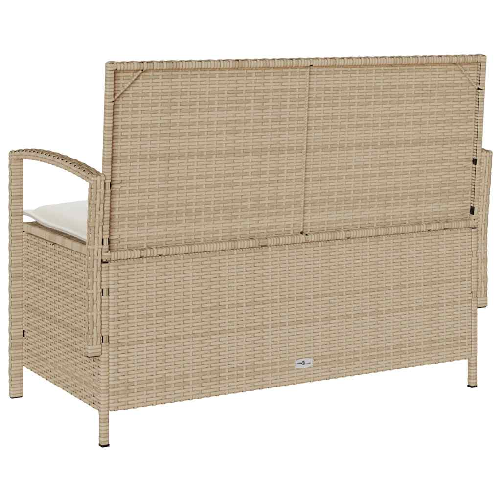 Garden Storage Bench with Cushion Beige Poly Rattan