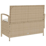 Garden Storage Bench with Cushion Beige Poly Rattan - Low Angle