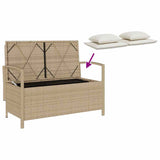 Garden Storage Bench with Cushion Beige Poly Rattan - Extra Image