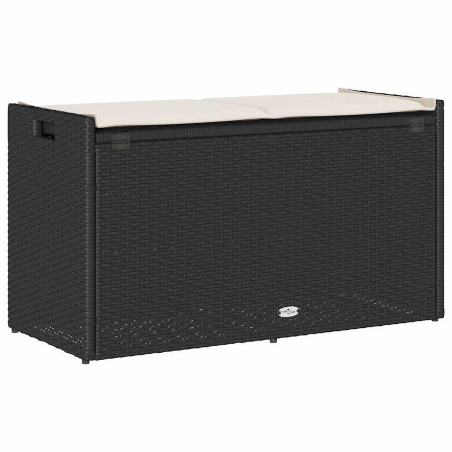 Outdoor Storage Bench with Cushion Black 100 cm Poly Rattan