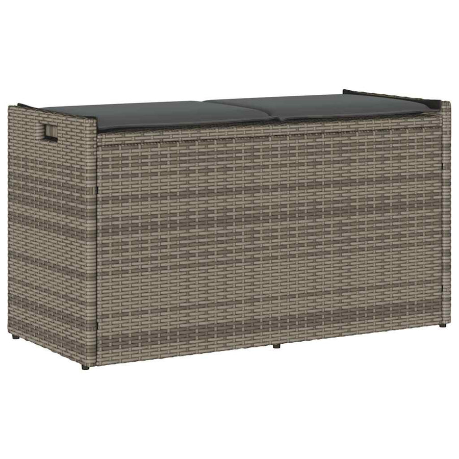 Outdoor Storage Bench with Cushion Grey 100 cm Poly Rattan