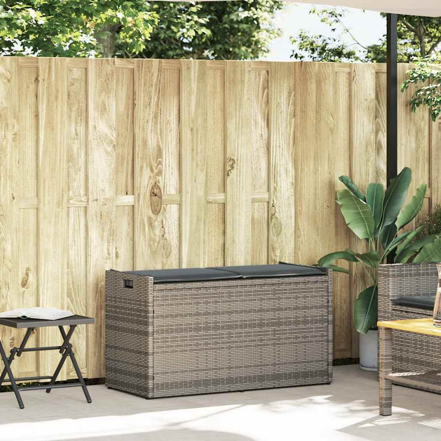 Outdoor Storage Bench with Cushion Grey 100 cm Poly Rattan